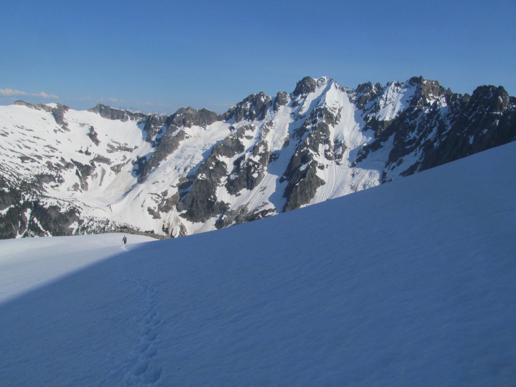 Looking back at the North Face of Mount Fury and Luna col on the left