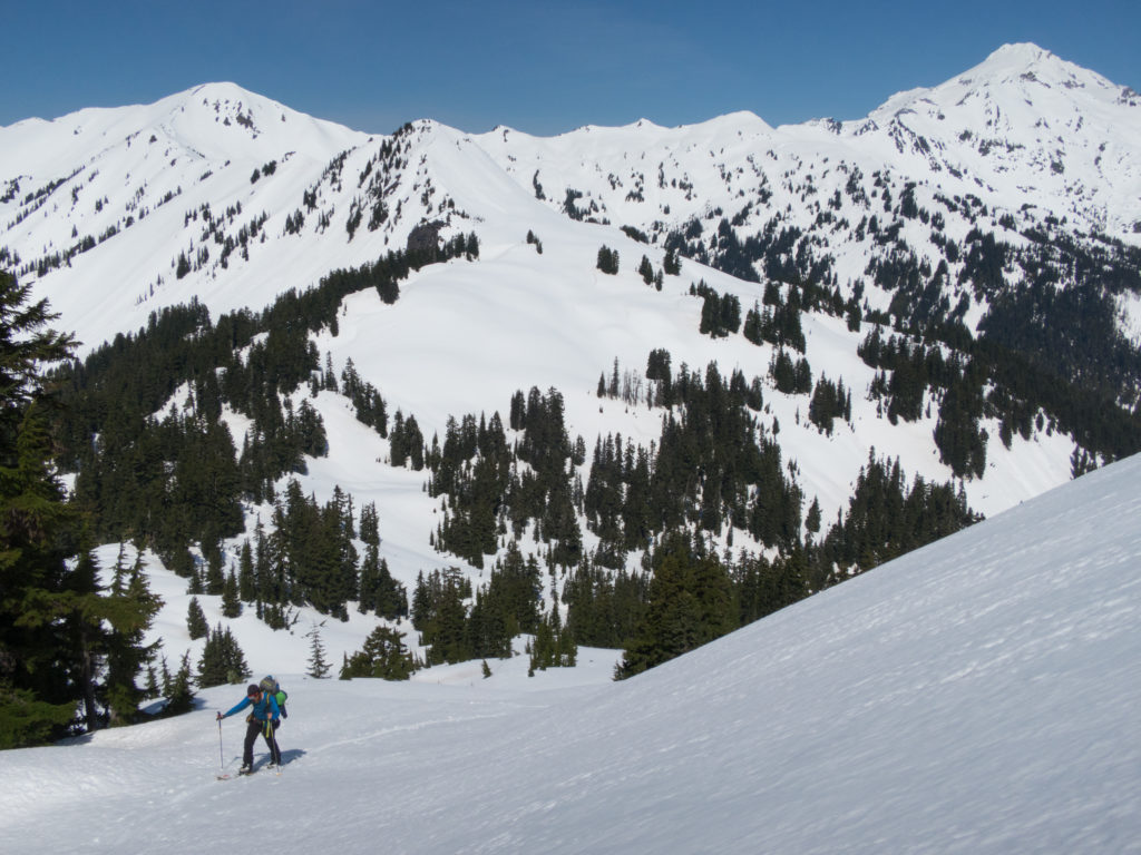 Ski touring towards Indian Head Peak on our trip from Sauk River to Highway 2