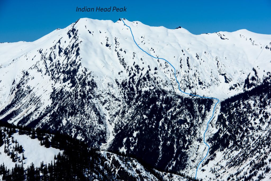 Our snowboard descent of Indian Head Peak on our trip from Sauk River to Highway 2