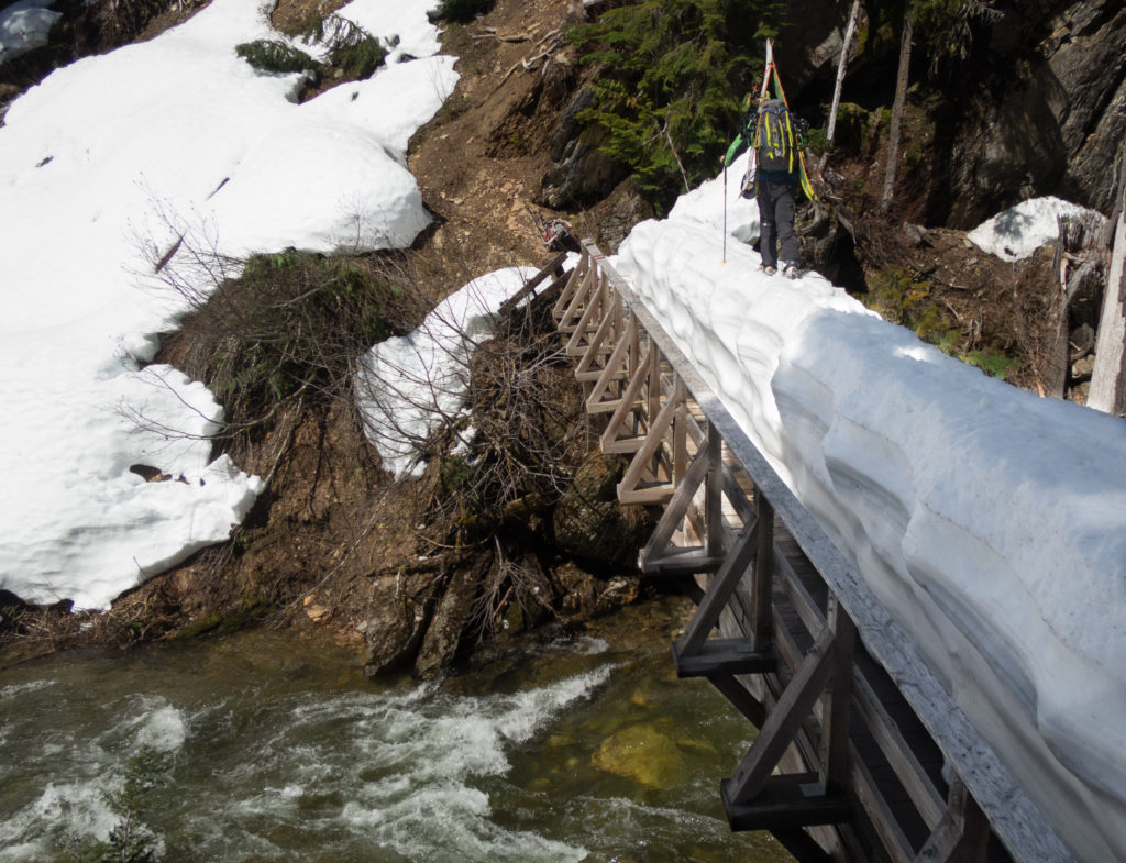 Glad to have a bridge even though it was sketchy on our trip from Sauk River to Highway 2