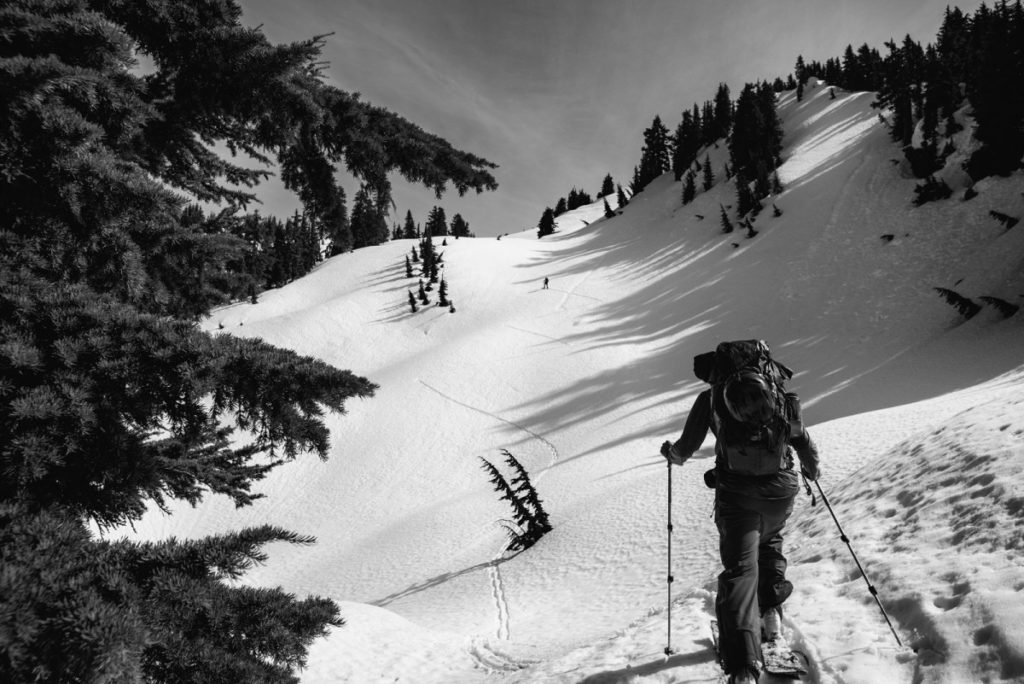 breaking trail to Wenatchee Pass