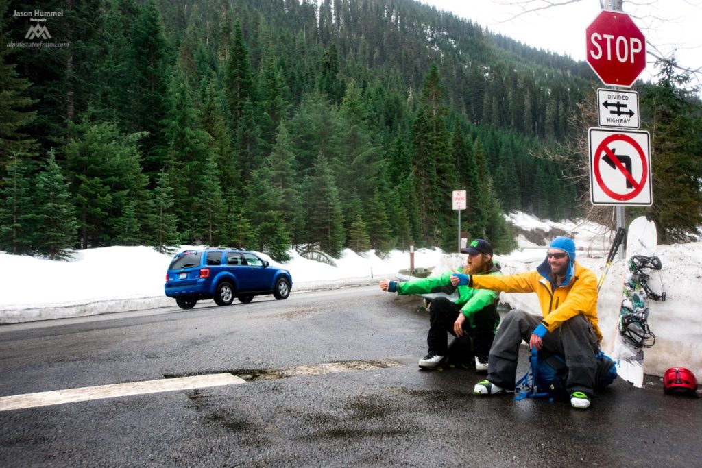 Hitch hiking on after finishing our trip from Sauk River to Highway 2