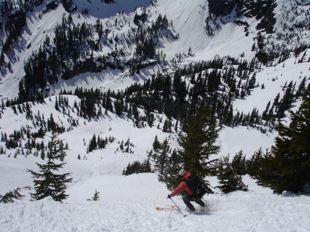 Amar skiing the lower portion of Red Peak to Commonwealth Basin