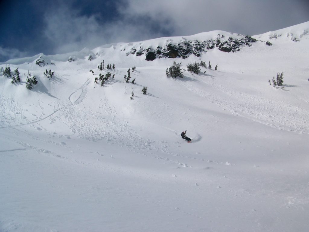 snowboarding back to the trail