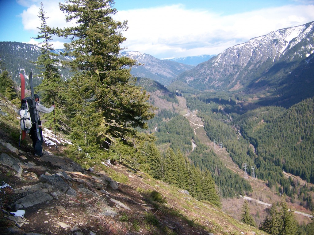 Down climbing towards Highway 2 after a great day on Rock Mountain