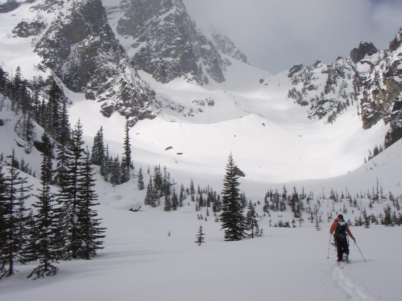 After a long ski tour approach we were in Sherpa Basin after hiking Mountaineers Creek
