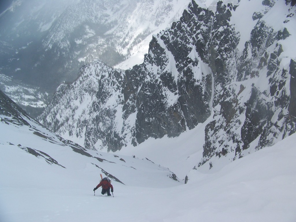 Climbing up the Sherpa Glacier Couloir on Mount Stuart