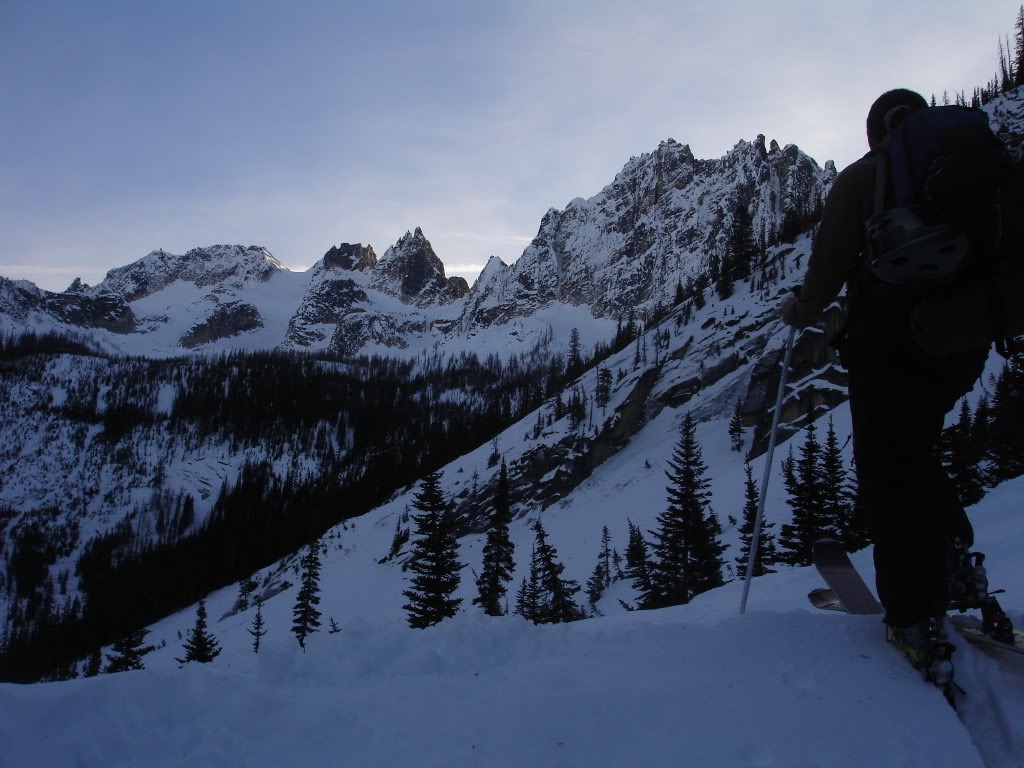 After hours of skinning we finally got our first view of Silver Star Mountain in the North Cascades of Washington