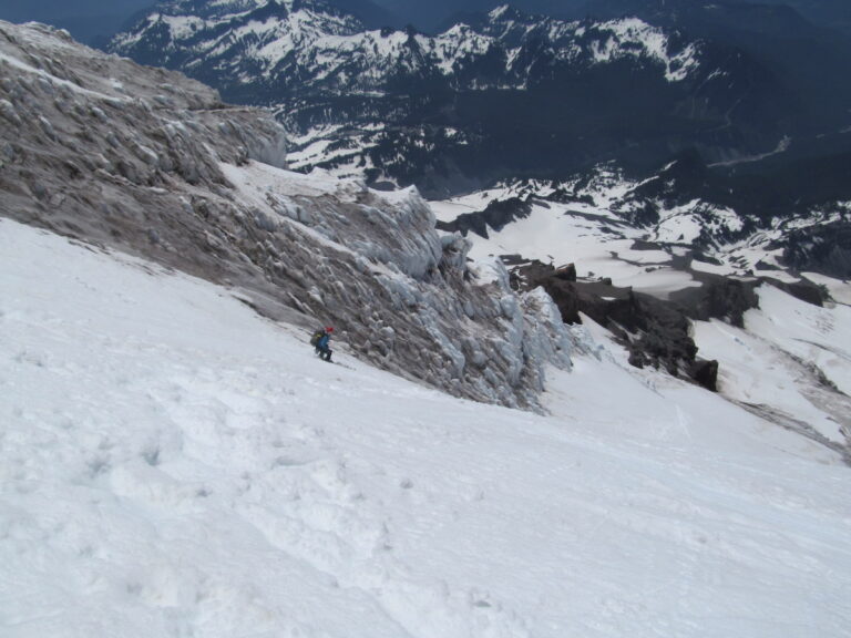 Ski descent of the Kautz Glacier on Mount Rainier