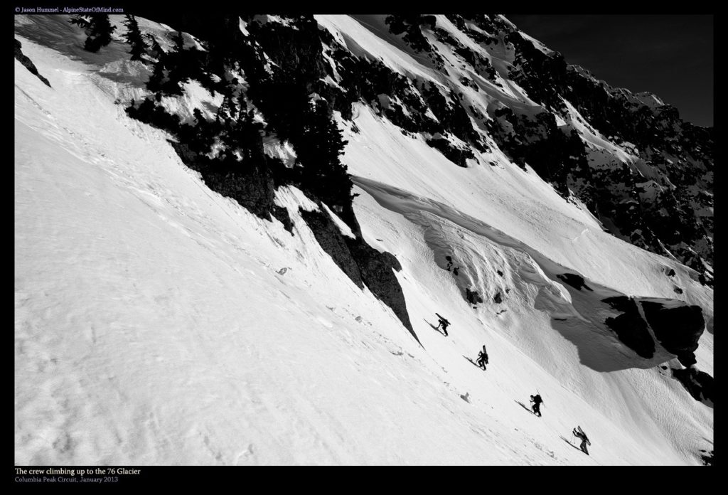 Our crew bootpacing up to Columbia Peak Col