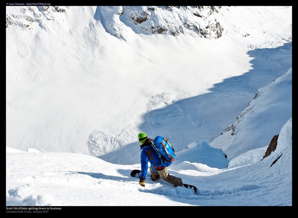 Scott looking into a steep and technical line in the Monte Cristo Range