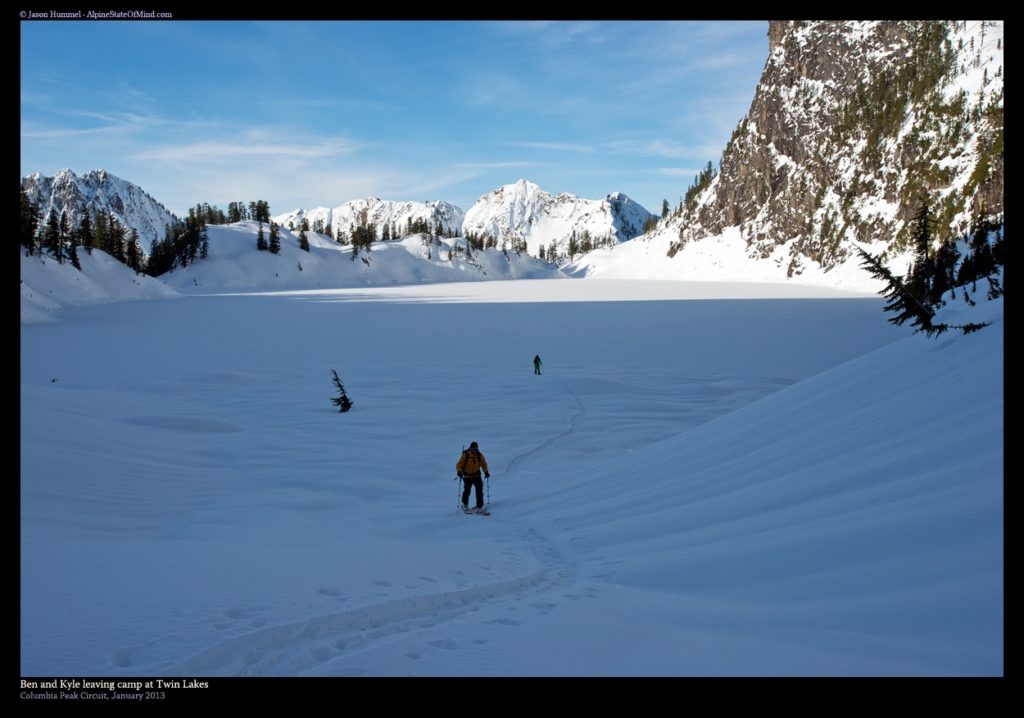 Heading across Twin Lakes for our Columbia Peak Circumnavigation in the Monte Cristo Range