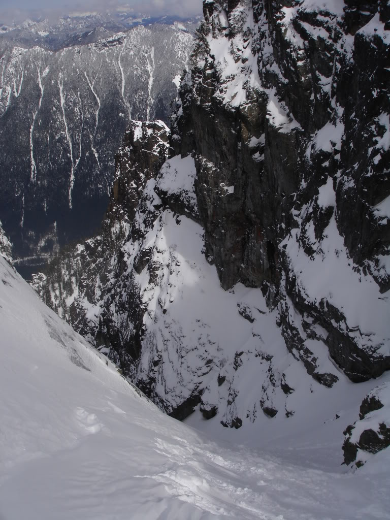 Looking into the Slot Couloir on Snoqualmie Mountain