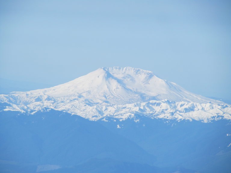 Looking at Mount Saint Helens from the summit of Mount Rainier