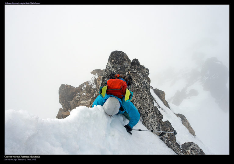 A sketchy climb of Fortress Mountain near Trinity while on the Suiattle Traverse