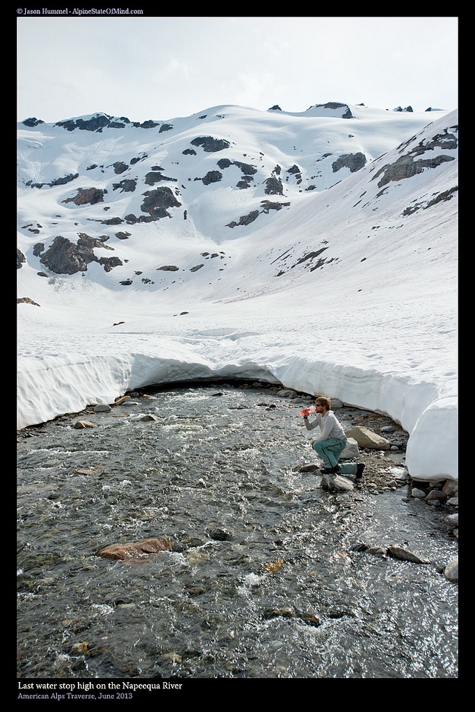 Getting water in the Napeequa River at the end of the Dakobed Range