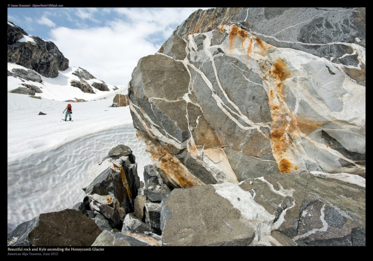 Ski touring on to the Honeycomb Glacier