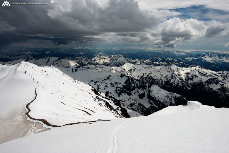 Climbing the Final pitch of the standard route up Glacier Peak on the Suiattle Traverse