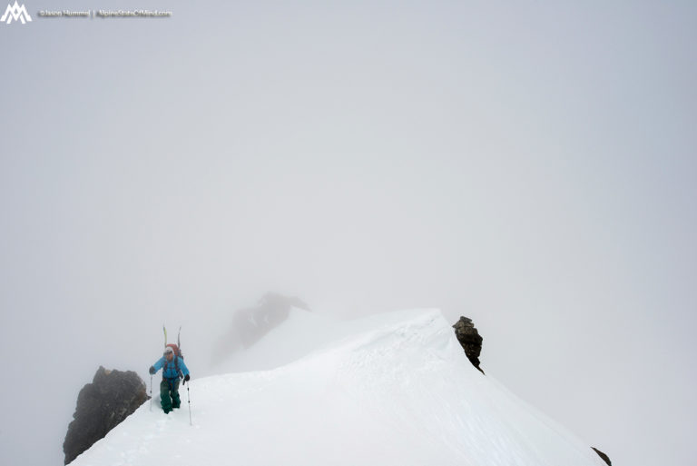 On the summit of Chiwawa Mountain in a whiteout on the Suiattle Traverse