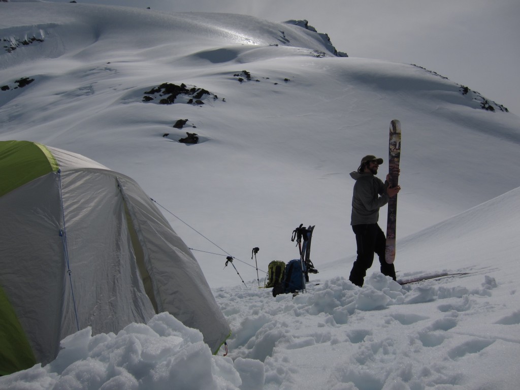 Getting ready to ski tour after setting up camp