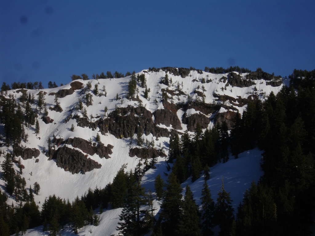 Looking back at the summit and some technical terrain