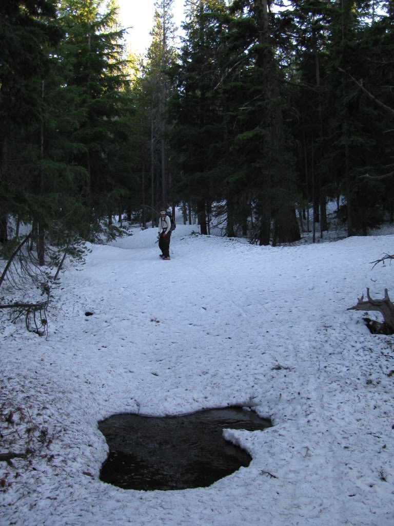 We followed the low angle slopes down a gully