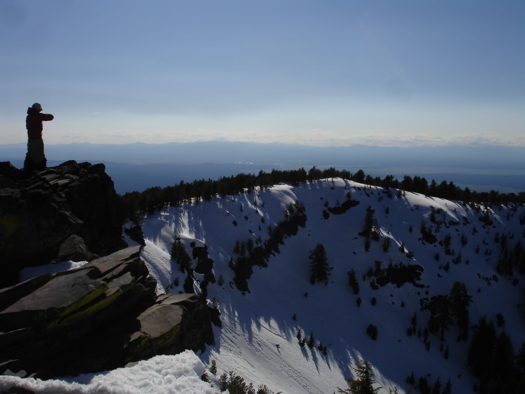 Amar looking into the North bowl with Klamath Marsh in the valley