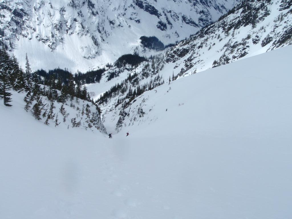 Climbing the upper apron on the Black Hole Couloir on Bandit Peak