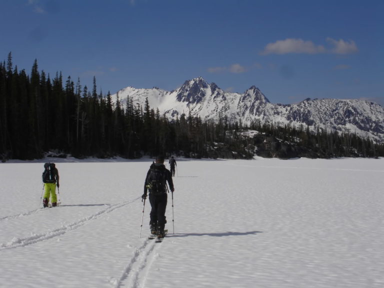 Skinning across Colchuck Lake