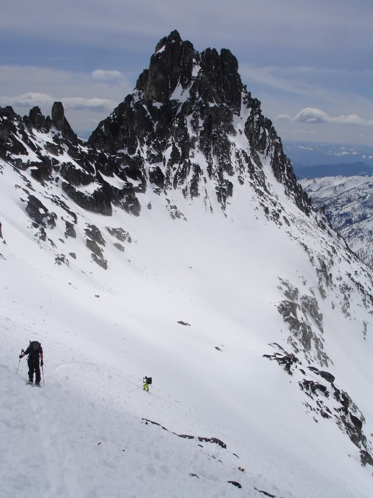 Jeff and Scott skinning up to the Summit from Dragontail Peak