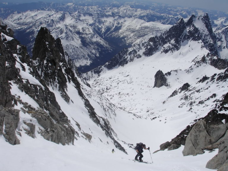 ski touring to the summit with Colchuck in the Distance from Dragontail Peak