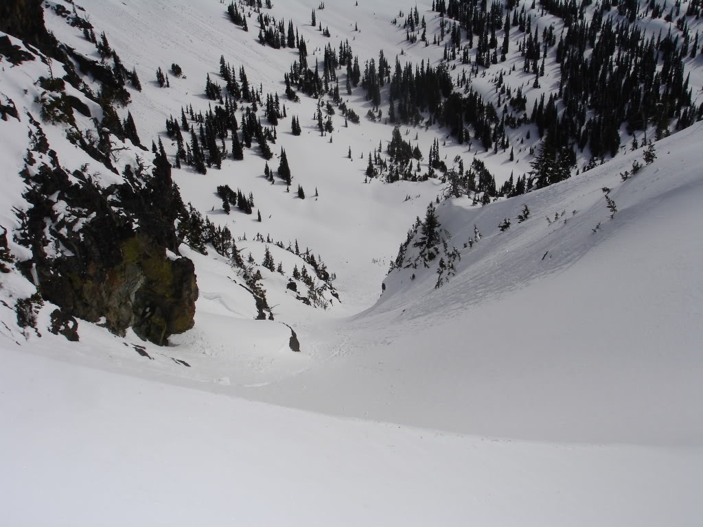 Looked down into the Sheep Lake Chute from the summit of Shepard Peak
