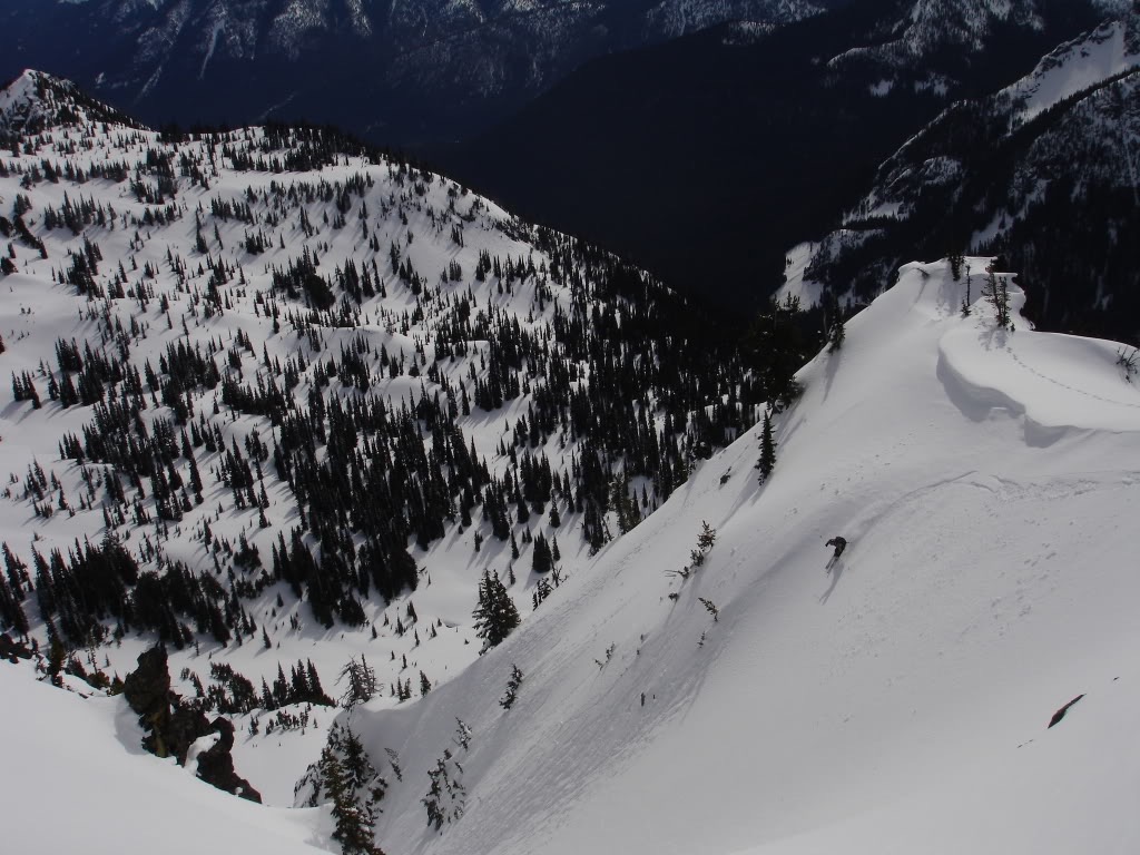 Dan taking his first turns into the Sheep Lake Chute