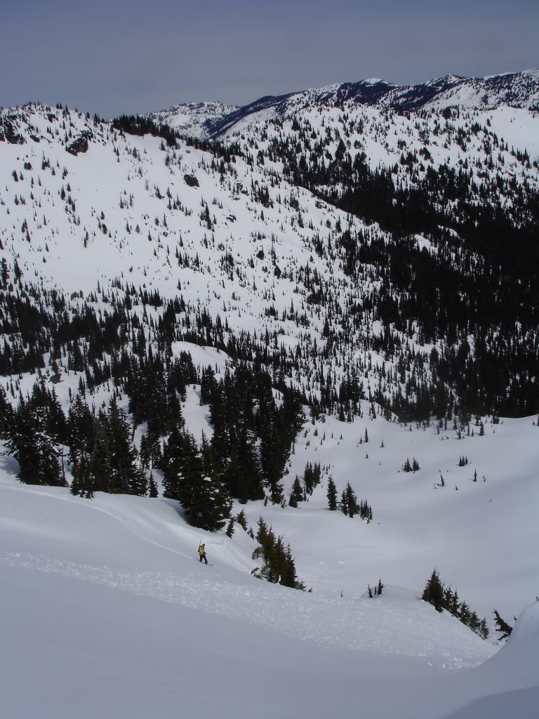 Snowboarding down to Shepard Lake