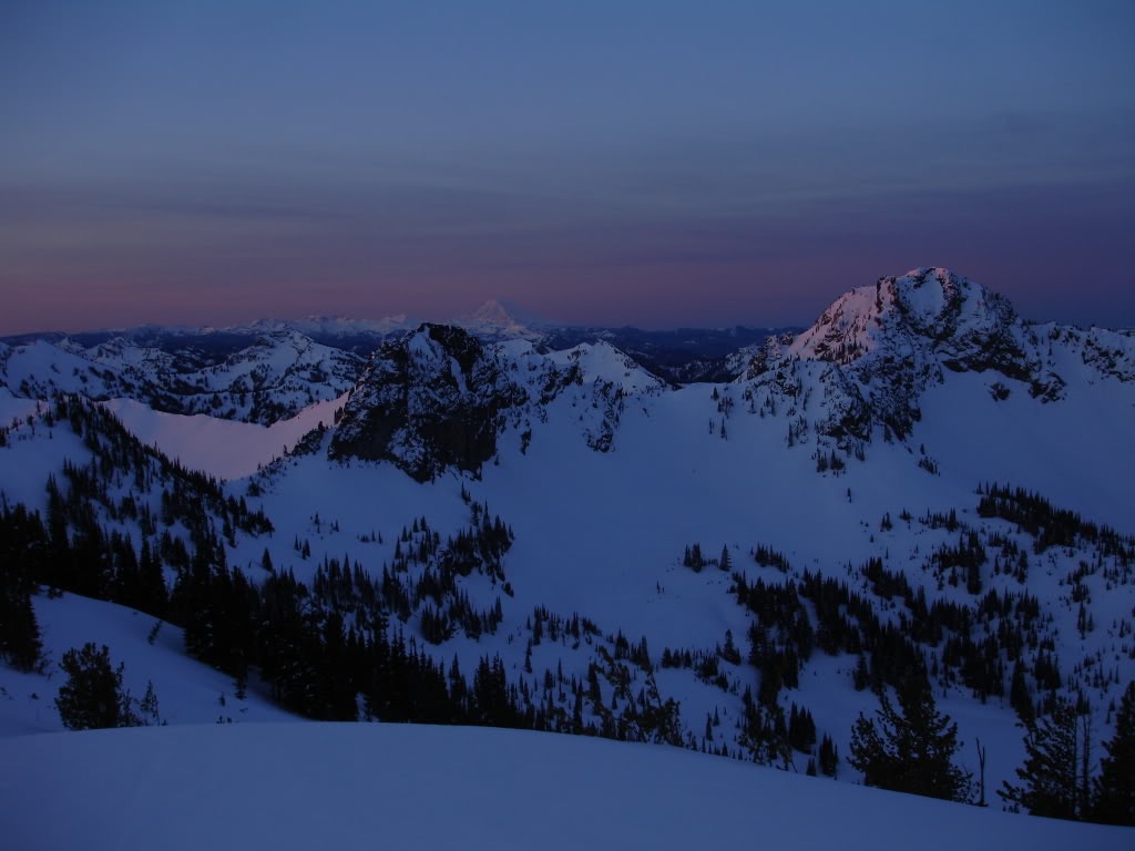 Watching the sunrise over the backcountry to the South of Crystal Mountain ski resort