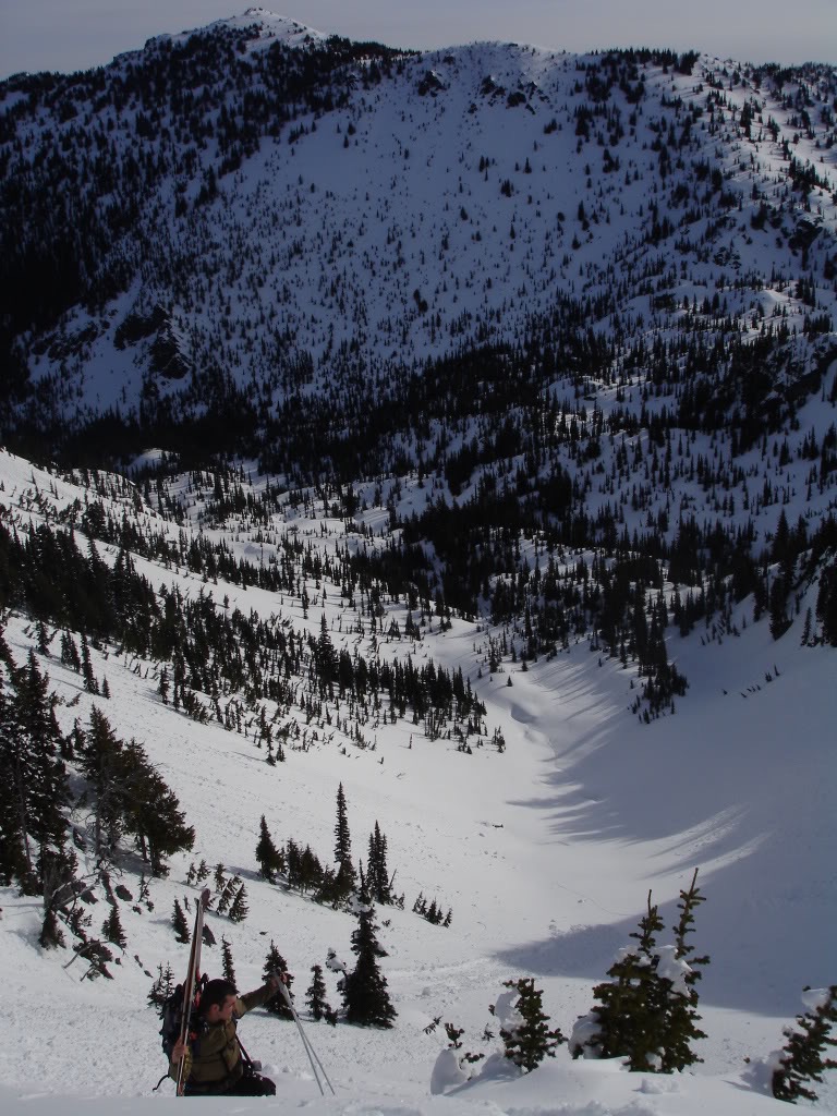 Heading up Crystal Peak in the Crystal Mountain Backcountry