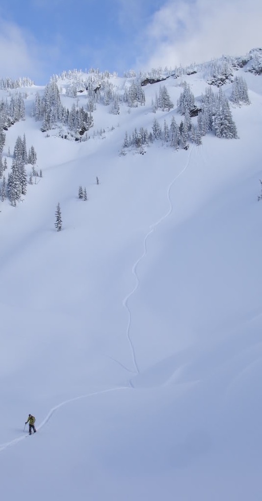 Snowboarding down Wahpenayo Peak in Mount Rainier National Park