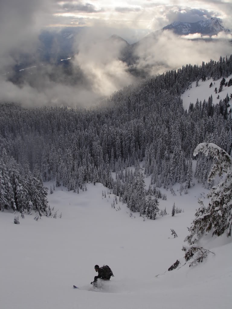 Skiing back to the car parked at Longmire from Chutla Saddle in Mount Rainier National Park