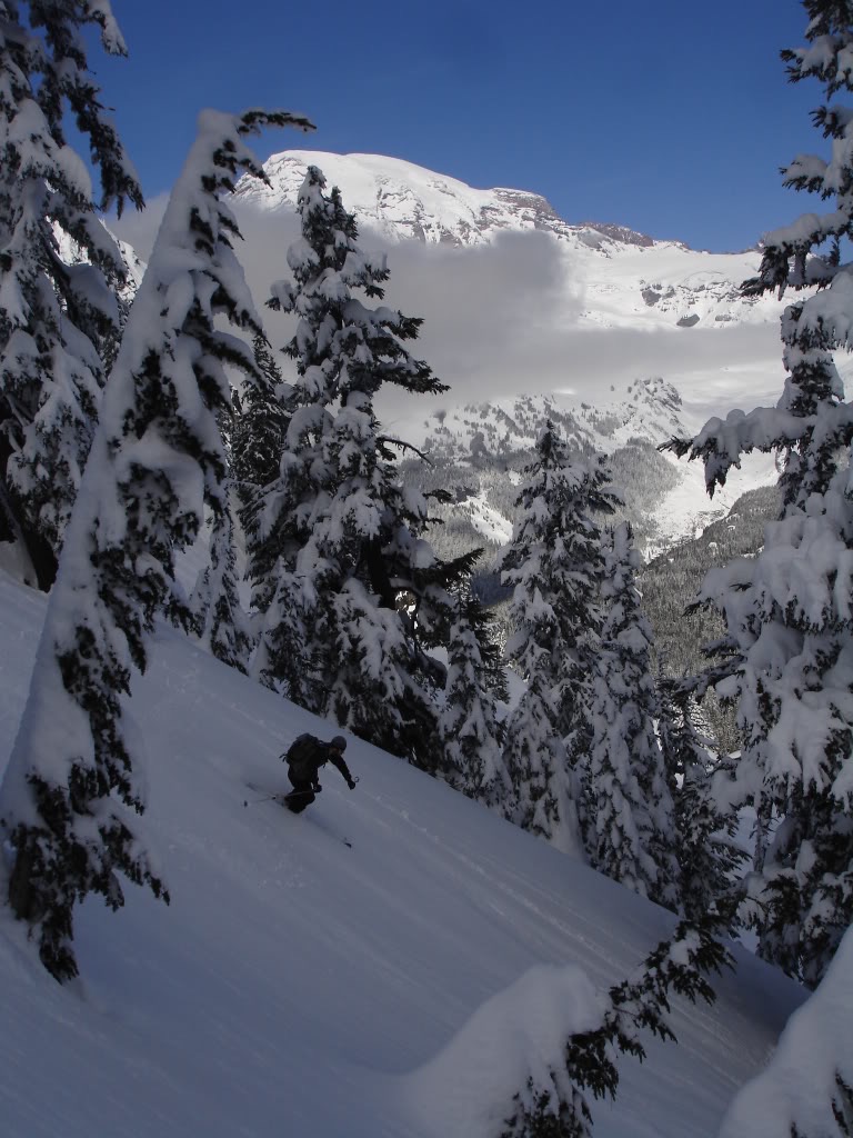 Joe skiing with Rainier in the Background