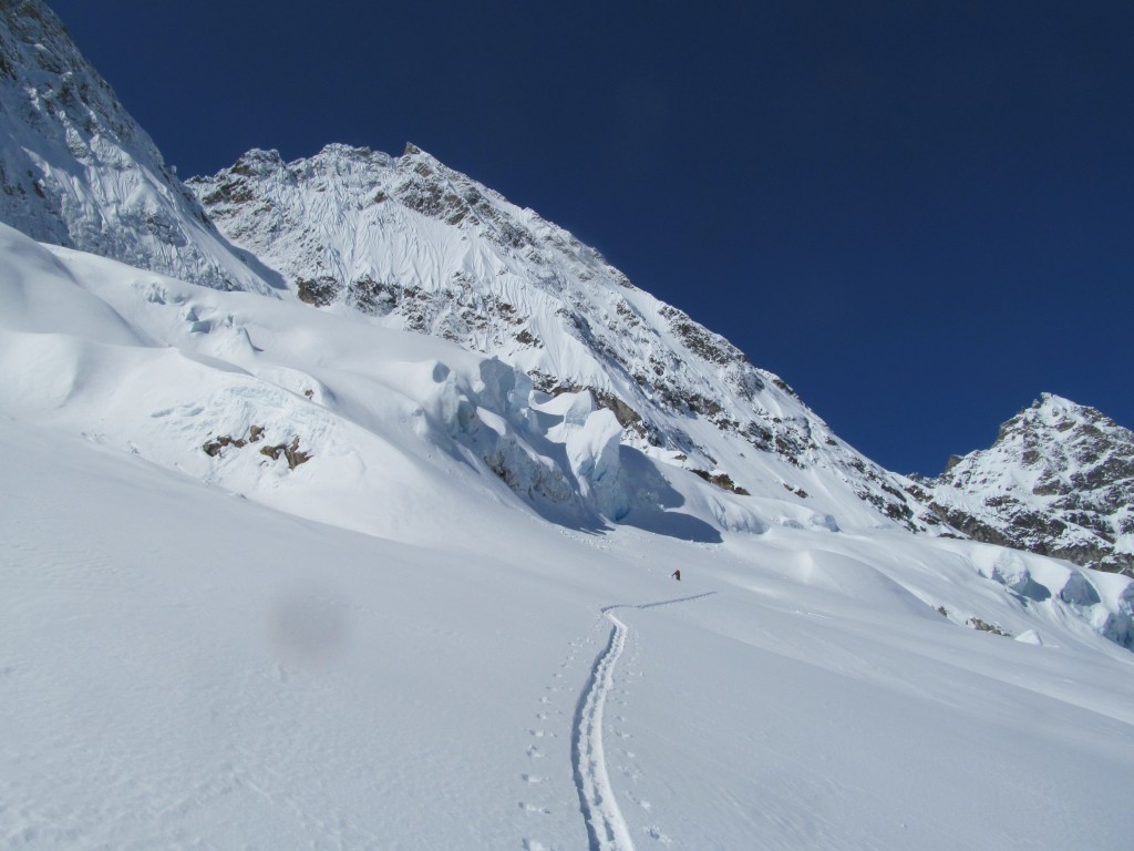 Scott making his way onto the Goode Glacier and finding powder conditions