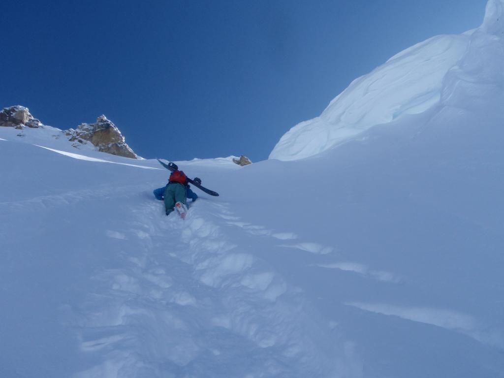 Breaking trail up the Northeast Couloir of Goode Mountain