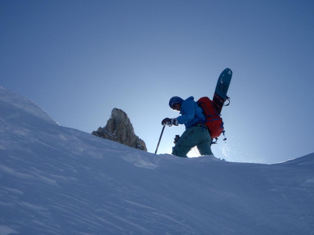 Climbing to the top of the Northeast Couloir of Goode Mountain