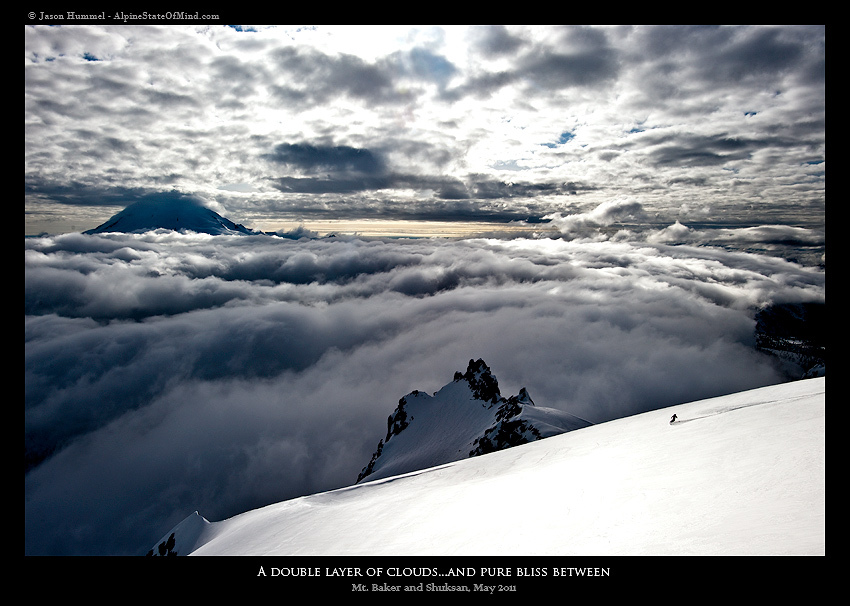 Snowboarding towards the White Salmon Glacier