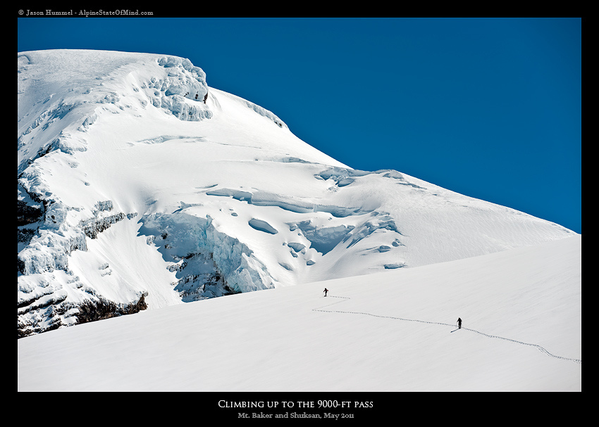 Breaking the skin track up the Coleman Glacier