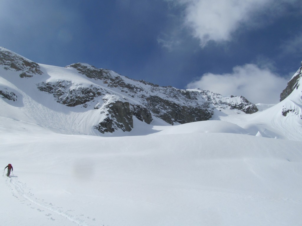 Ski touring up the upper slopes of the Douglas Glacier