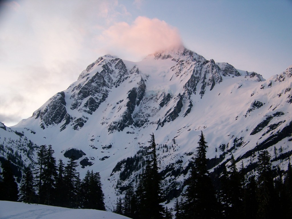 Looking at Mount Shuksan with the White Salmon Glacier on the right from Mount Baker ski resort