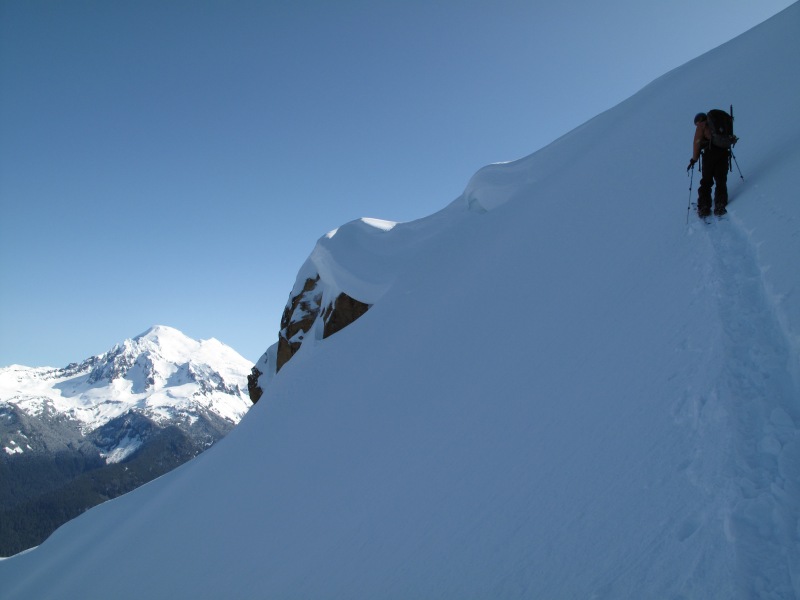 Making our way up the North Slopes with Mount Baker in the distance