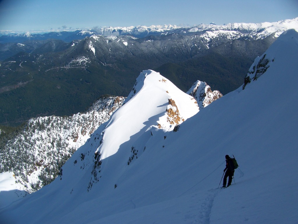 John ski touring up the northern slopes of North Twin Sister