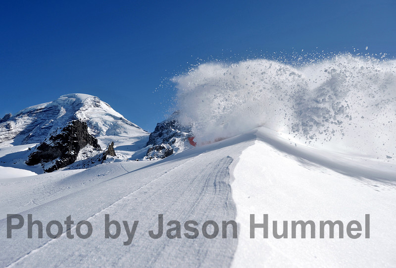 Enjoying some powder on a wind drift on Heliotrope Ridge