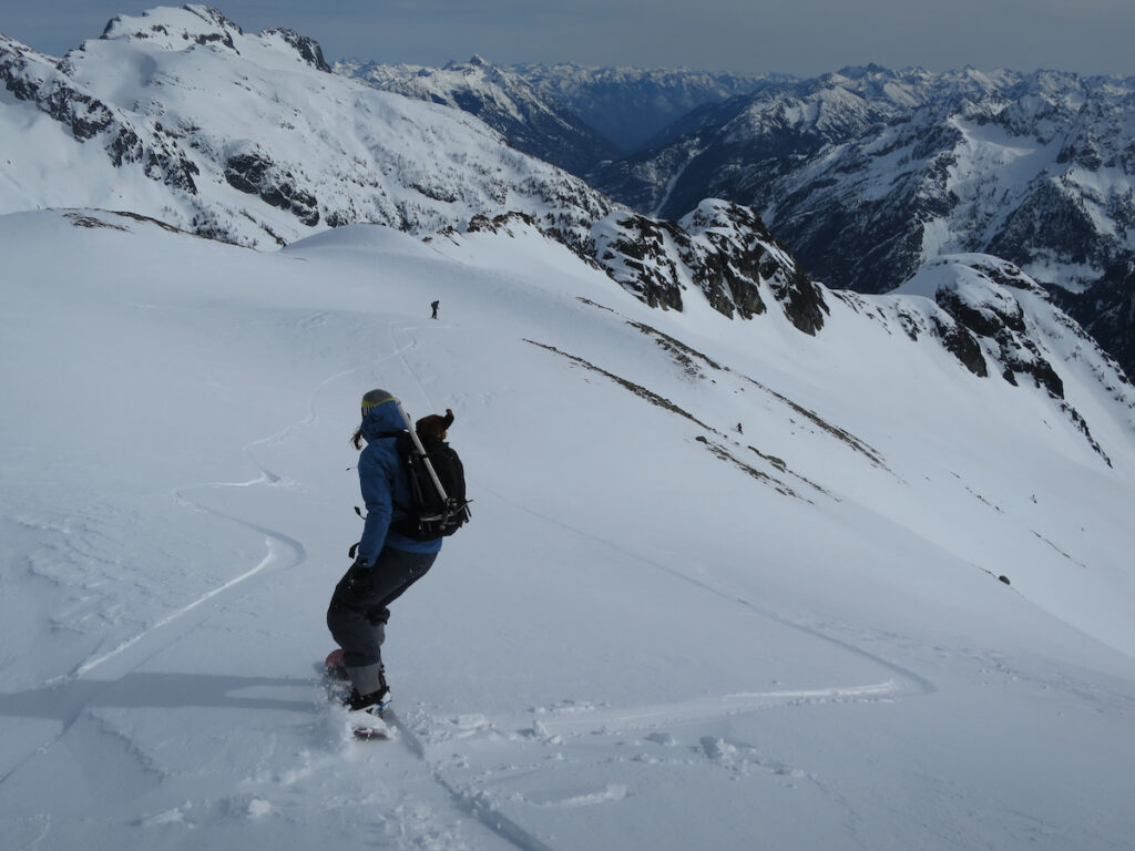 Snowboarding with stunning views of North Cascades National Park